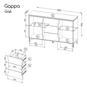 Komoda 150 cm z szufladami Gappa 06 Grafit/Jesion