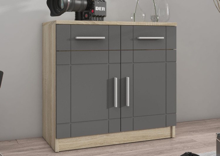 Komoda z 2 szufladami Paris GR 2D 2S Grafit/Dąb Sonoma