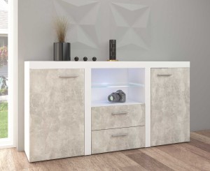 Komoda z 2 szufladami Rumba BJ20 2D 2S Jasny Beton + LED