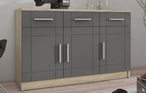 Meblościanka z witryną Paris GR01 z 2 komodami 3D 2S i 2D 2S Grafit/Dąb Sonoma + LED