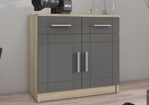 Meblościanka z witryną Paris GR01 z 2 komodami 3D 2S i 2D 2S Grafit/Dąb Sonoma + LED