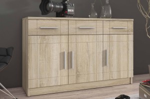 Meblościanka z witryną Paris SO01 z 2 komodami 3D 2S i 2D 2S Dąb Sonoma + LED