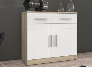 Meblościanka z witryną Paris WH01 z 2 komodami 3D 2S i 2D 2S Biały/Dąb Sonoma + LED