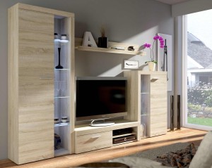 Meblościanka Rumba SO01 z komodą SO20 2D 2S Dąb Sonoma + LED