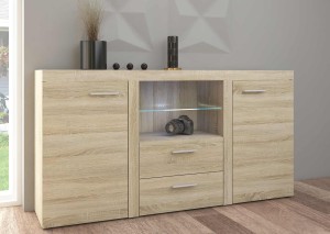 Meblościanka Rumba SO01 z komodą SO20 2D 2S Dąb Sonoma + LED