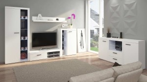 Meblościanka Rumba WH01 z komodą WH20 2D 2S Biały + LED