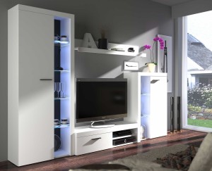 Meblościanka Rumba WH01 z komodą WH20 2D 2S Biały + LED