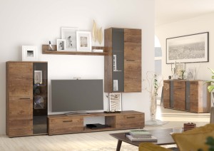 Meblościanka pod telewizor Salsa DL01 z komodą DL20 3D 2S Dąb Lefkas + LED