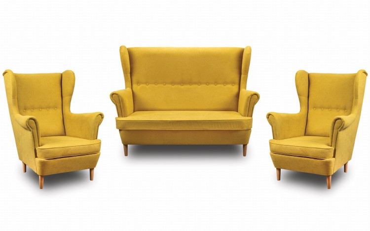 Zestaw wypoczynkowy uszak sofa + 2x fotel Żółty