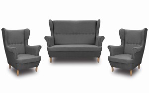 Zestaw wypoczynkowy uszak sofa + 2x fotel Grafit