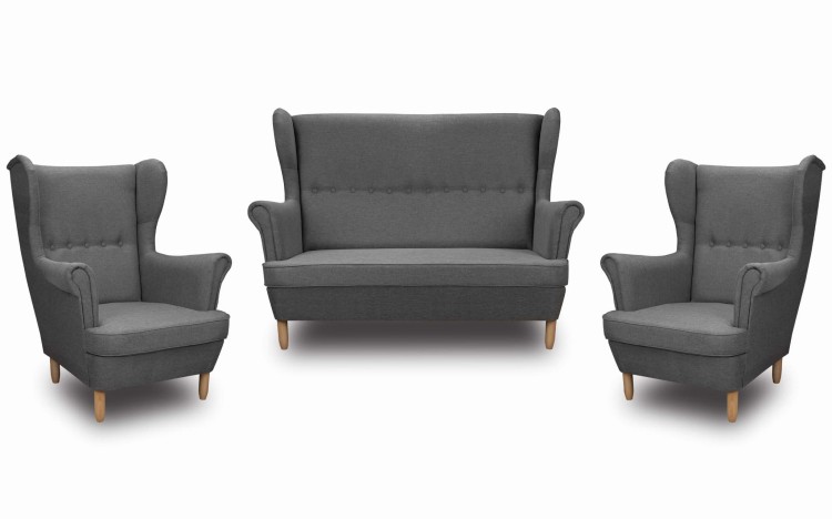 Zestaw wypoczynkowy uszak sofa + 2x fotel Grafit