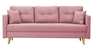 Komplet wypoczynkowy skandynawski sofa + 2 fotele z podnóżkami Różowy