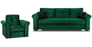 Zestaw wypoczynkowy Merida Sofa + Fotel Ciemny Zielony