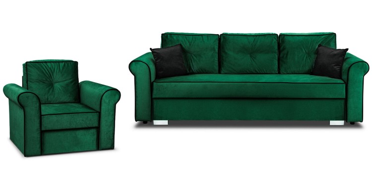 Zestaw wypoczynkowy Merida Sofa + Fotel Ciemny Zielony