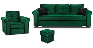 Zestaw wypoczynkowy Merida Sofa + Fotel z Podnóżkiem Ciemny Zielony