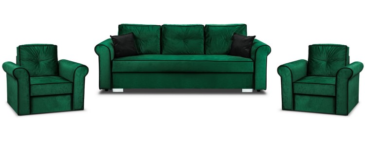 Zestaw wypoczynkowy Merida Sofa + 2 Fotele Ciemny Zielony