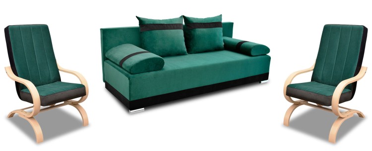 Zestaw wypoczynkowy sofa Orlean PLUS + 2 fotele Girona Ciemny Zielony