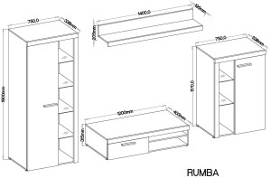 Meblościanka Rumba GRDL01 Grafit + LED