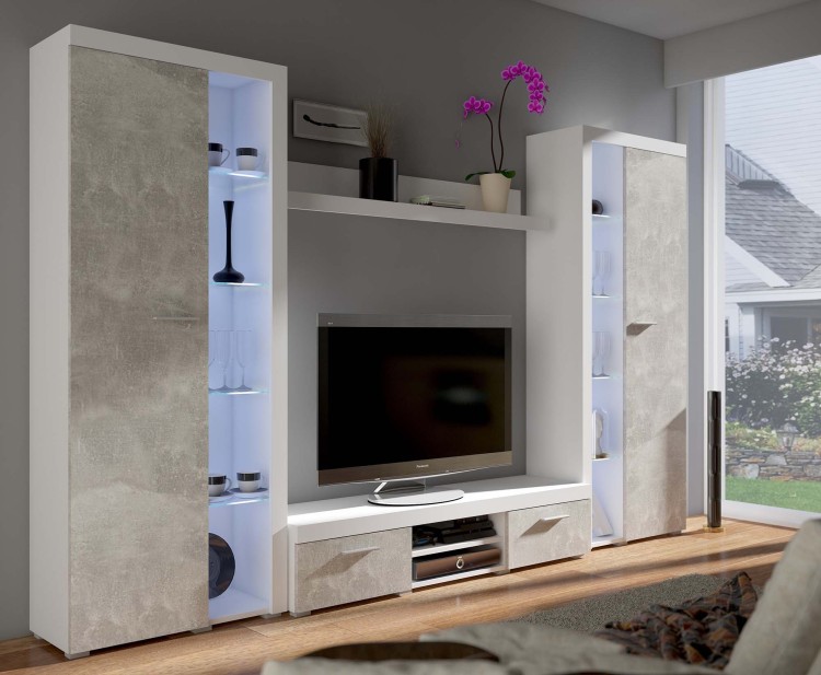Meblościanka Rumba XL BJ01 Jasny Beton + LED