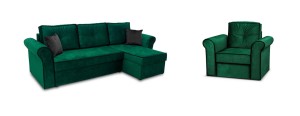 Zestaw wypoczynkowy narożnik Trevor + Fotel Ciemny Zielony