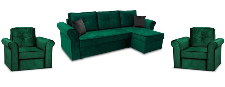 Zestaw wypoczynkowy Narożnik Trevor + 2x Fotel Ciemny Zielony