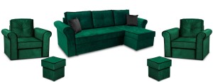 Zestaw wypoczynkowy Narożnik Trevor + 2x Fotel z pufą Ciemny Zielony