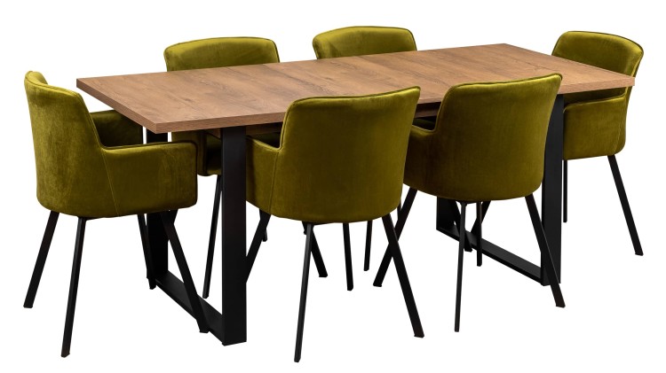 Stół loftowy z  6 krzesłami Y051 Czarny/Dąb Lefkas