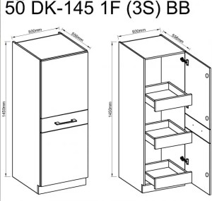 Szafka do kuchni słupek z 3 szufladami VIGO 50 DK-145 1F (3S) Połysk Biały/Lancelot