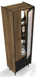 Witryna LED przeszklona z szufladami Prestigo P3 1D1W2S Czarny/Orzech/San Sebastian