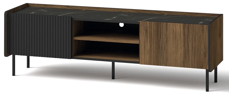 Szafka RTV 150 cm Prestigo P7 2D Czarny/Orzech/San Sebastian
