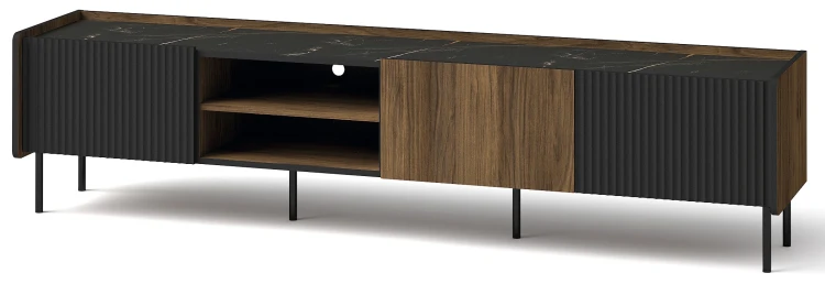 Szafka RTV 200 cm Prestigo P8 3D Czarny/Orzech/San Sebastian