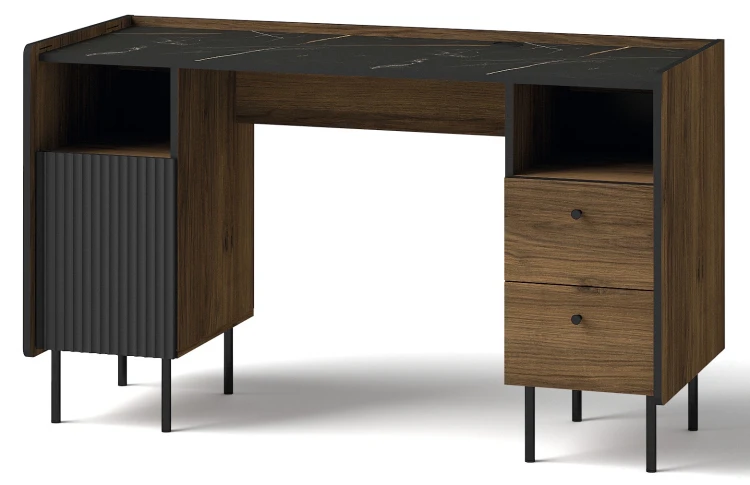 Biurko 135 cm Prestigo P9 Czarny/Orzech/San Sebastian