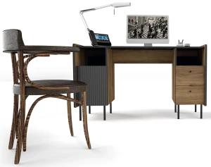 Biurko 135 cm Prestigo P9 Czarny/Orzech/San Sebastian