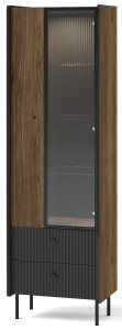 Witryna LED przeszklona z szufladami Prestigo P3 1D1W2S Czarny/Orzech/San Sebastian