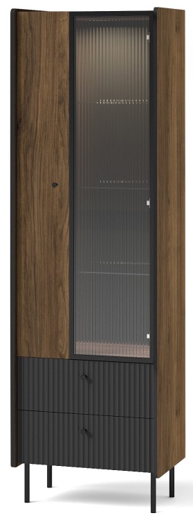 Witryna LED przeszklona z szufladami Prestigo P3 1D1W2S Czarny/Orzech/San Sebastian