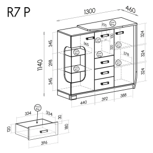 Komoda z witryną prawa Romero R7P 1D1W3S1B + LED Dąb Canyon/Arusha