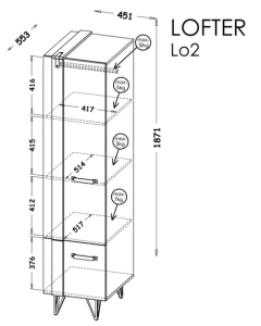 Bieliźniarka Lofter LO2 Dąb Wotan/Beton Millenium