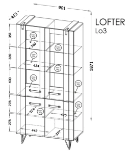 Witryna Lofter LO3 Dąb Wotan/Beton Millenium