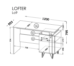 Biurko Lofter LO9 Dąb Wotan/Beton Millenium