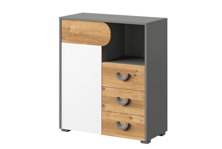 Komoda Carini CA6 Dąb Nash/Biały Brylantowy/Grafit