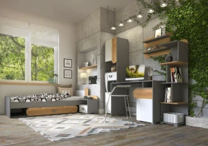 Łóżko 80x190 z materacem Carini CA11 Dąb Nash/Biały Brylantowy/Grafit