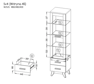 Witryna 45 cm Sven SV4 LED Dąb Nash/Sosna Andersen