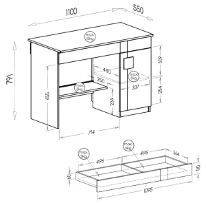 Biurko 110 cm Gumi G6 Biały/Antracyt