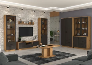 Szafka Flawia GRAR RTV 2D 1S z półką wiszącą Grafit/Artisan