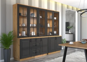 Kredens Flawia GRAR komoda 100 1D 3S z witryną 100 2D Grafit/Artisan