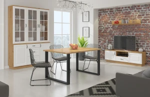 Szafka Flawia WHAR RTV 2D 1S z półką wiszącą Biały/Dąb Artisan