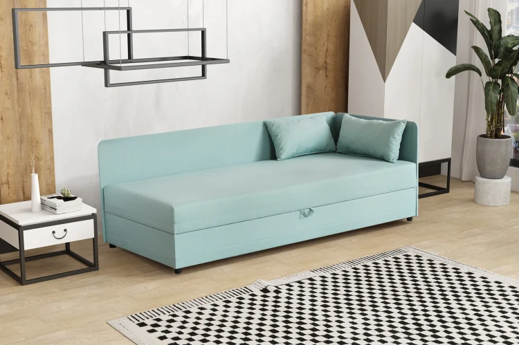 Łóżko jednoosobowe z pojemnikiem Hirek 80x200 Miętowy