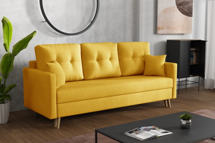 Kanapa z pojemnikiem rozkładana Lahti Żółta