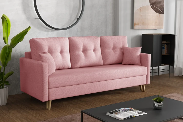 Kanapa z pojemnikiem rozkładana Lahti Różowa