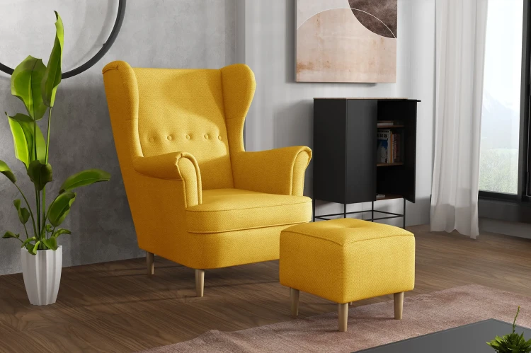 Fotel Uszak z podnóżkiem Denver Żółty